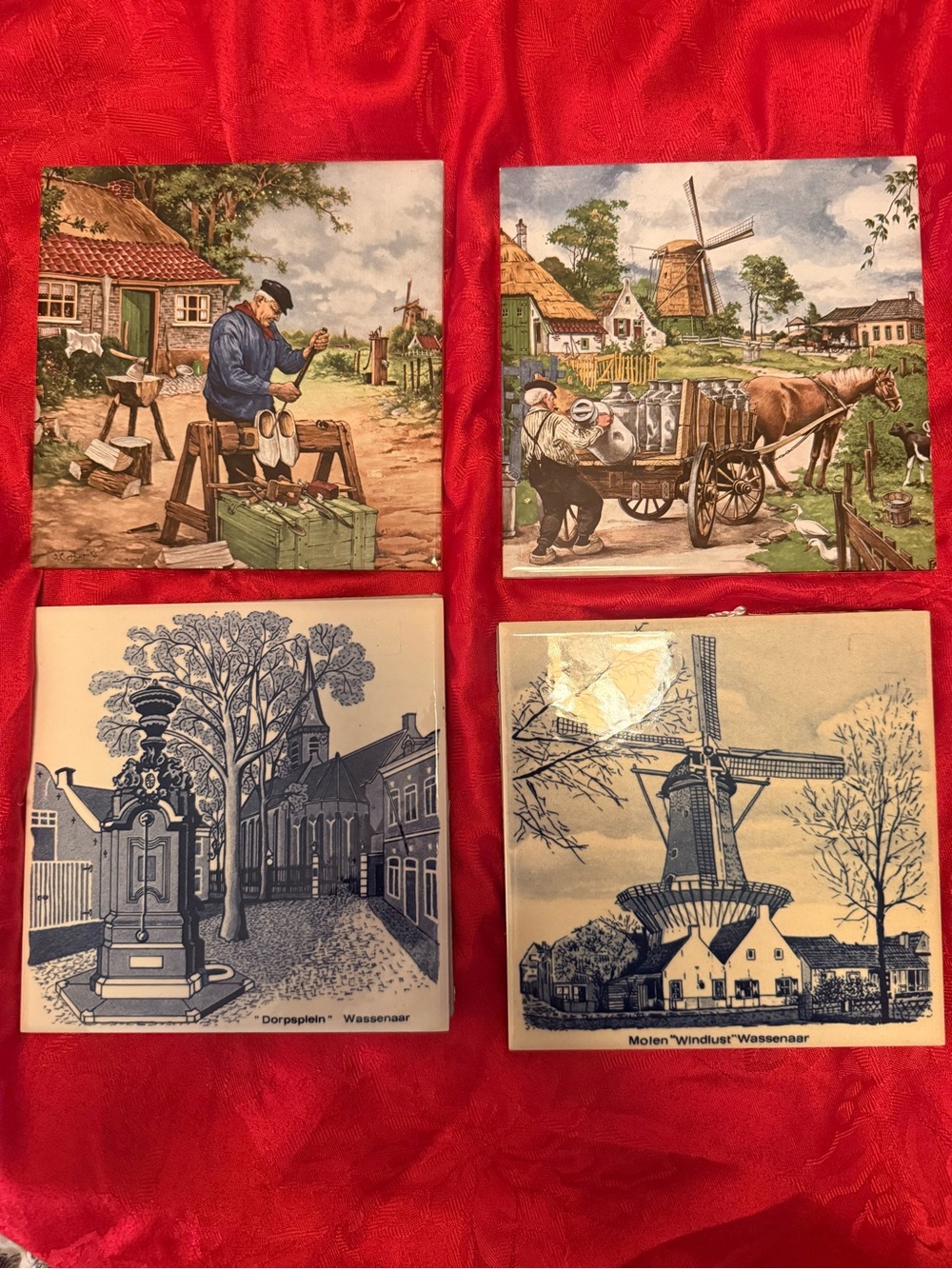 Vintage Dutch Ceramic Tile Set – Blue and Multicolor Decorative Wall Art
